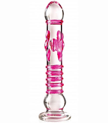 Pink Textured Glass Dildo